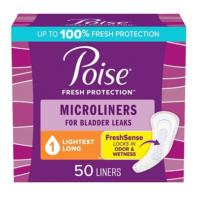 Poise Fresh Protection Incontinence Pantyliners - Long - Lightest - 50's