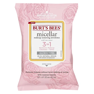 Burt's Bees Micellar Makeup Removing Towlettes with Rose Water - 30s