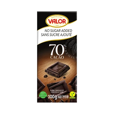 Valor 70% Dark Chocolate - No Sugar Added - 100g