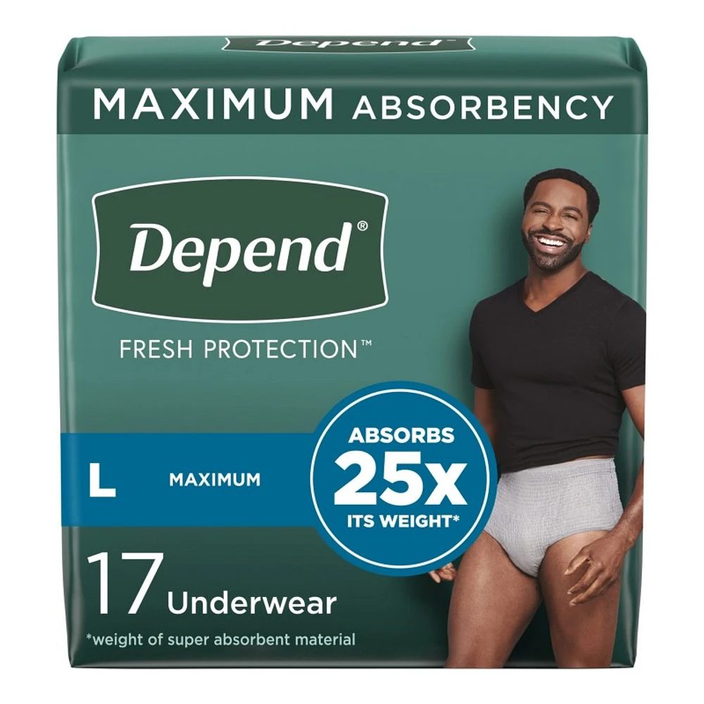 Depend Fresh Protection Adult Incontinence Underwear for Men - Grey - Maximum - Large - 17 Count