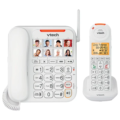 VTech CareLine Amplified Corded/Cordless Phone with Answering System and Caller ID - White - SN5147