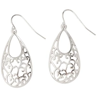 Primavera Oval Filigree Drop Earrings - Silver