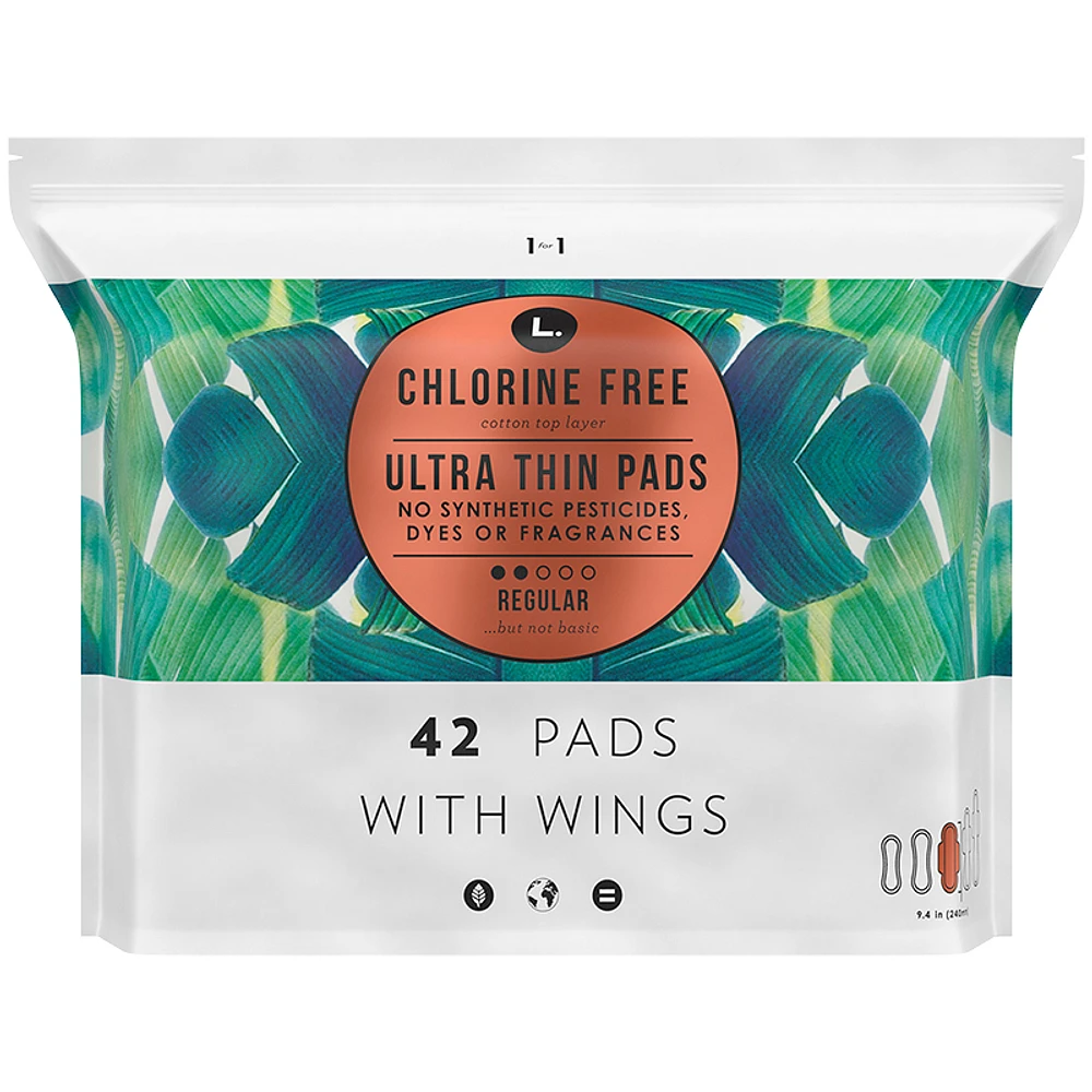 L. Chlorine Free Ultra Thin Pads with Wings - Regular - 42s