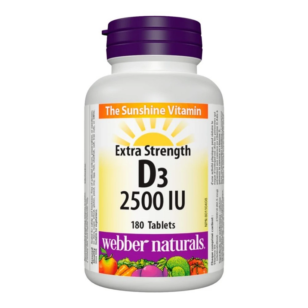 Webber Naturals Extra Strength Vitamin D3 Tablets - 2500 IU - 180's