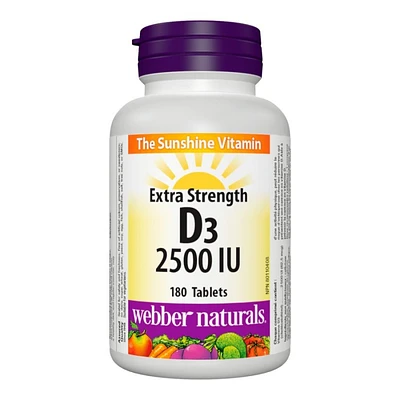 Webber Naturals Extra Strength Vitamin D3 Tablets - 2500 IU - 180's