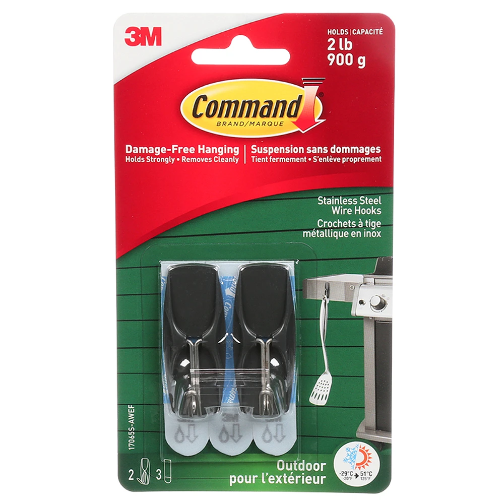 Command Medium Outdoor Wire Hooks - Stainless Steel - 2's