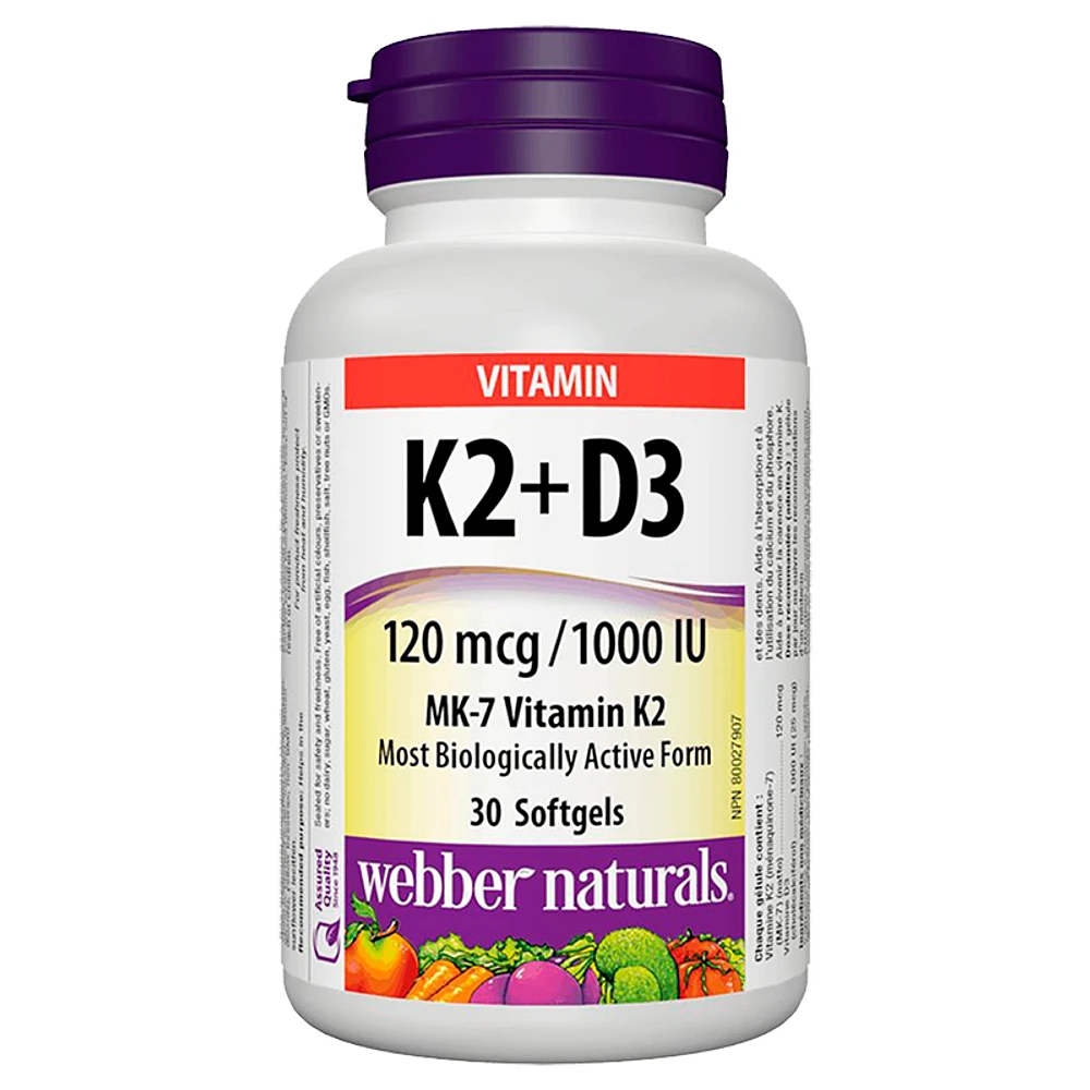 Webber Naturals Vitamin D3 (1000IU) & K2 (120mcg) - 30s