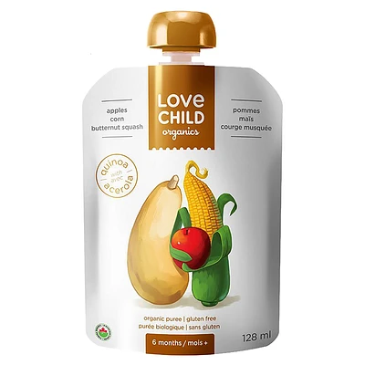 Love Child Organics Puree - Apples, Corn and Butternut Squash - 128ml