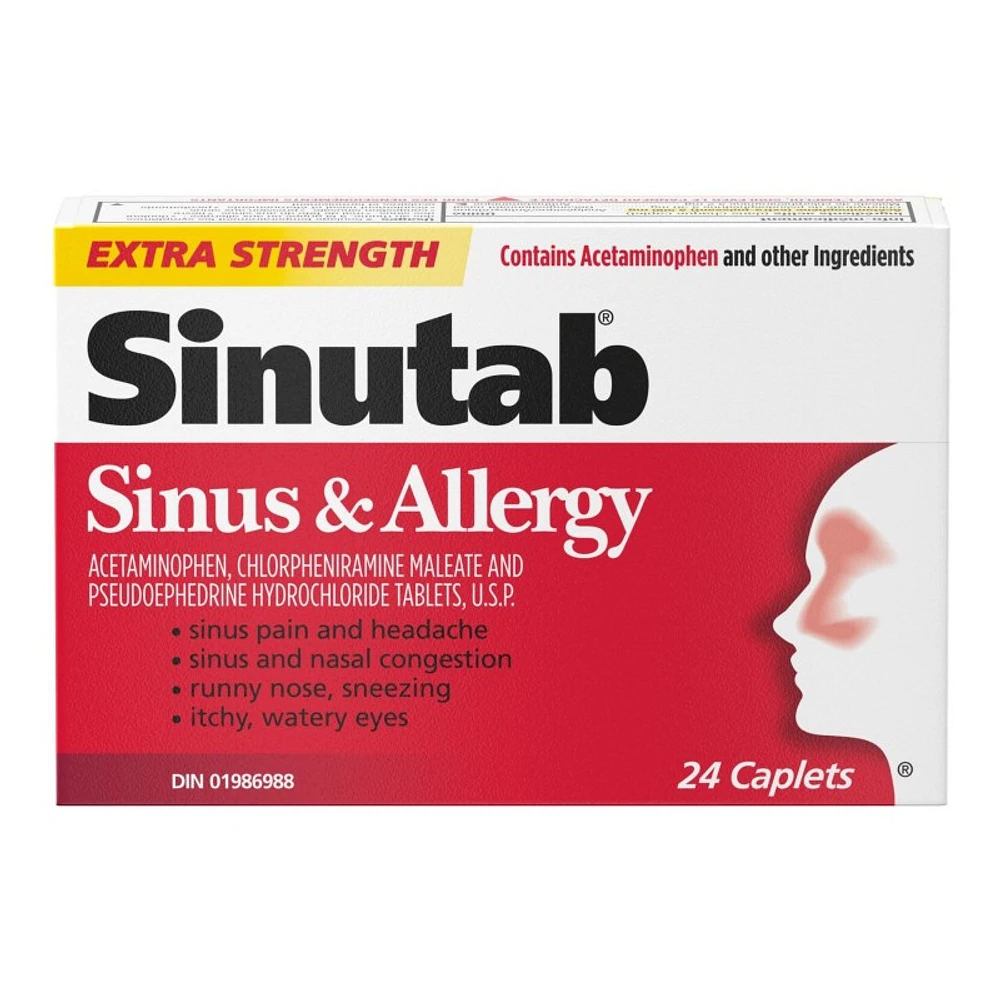 Sinutab Sinus & Allergy Extra Strength Caplets - 24's