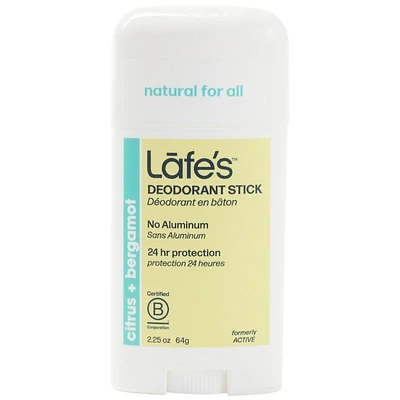 Lafe's Active Deodorant Stick - Citrus & Bergamot - 64g