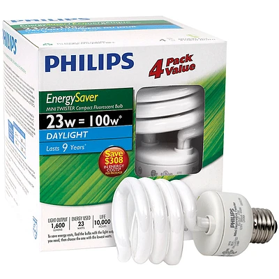 Philips Minitwister 23w CFL Light Bulb - Daylight - 4 pack