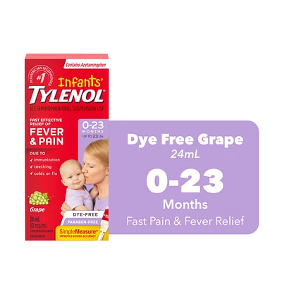 Tylenol* Infants Fever & Pain Relief Concentrated Drops - Dye Free Grape - 24ml