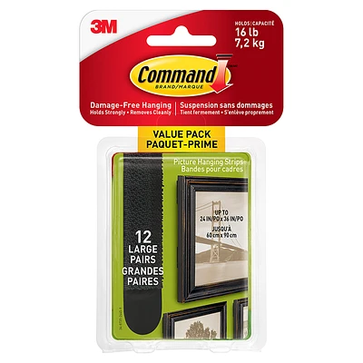 3M Command Picture Hanging Strips - Black - Large - 12's