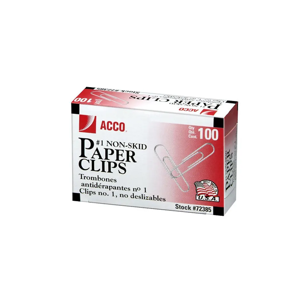 ACCO # 1 Non-Skid Paper Clips - 100s