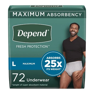 Depend Fresh Protection Adult Incontinence Underwear for Men - Grey - Maximum - Large/72 Count