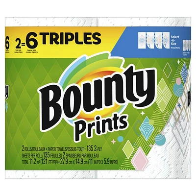 Bounty Paper Towels Select-a-Size Triples Rolls - 2=6 Rolls Prints