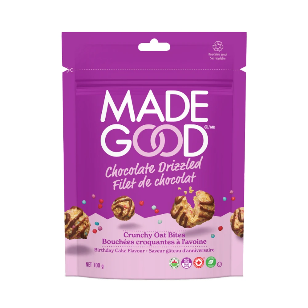 MadeGood Chocolate Drizzled Crunchy Oat Bites - Birthday Cake - 100g