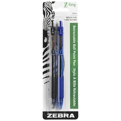 Zebra Z-Grip Retractable Ball Point Pens - Black/Blue - 2 pack