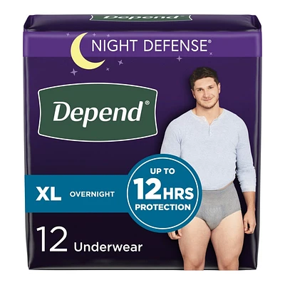 Depend Night Defense Adult Incontinence Underwear for Men - Overnight - XL/12 Count