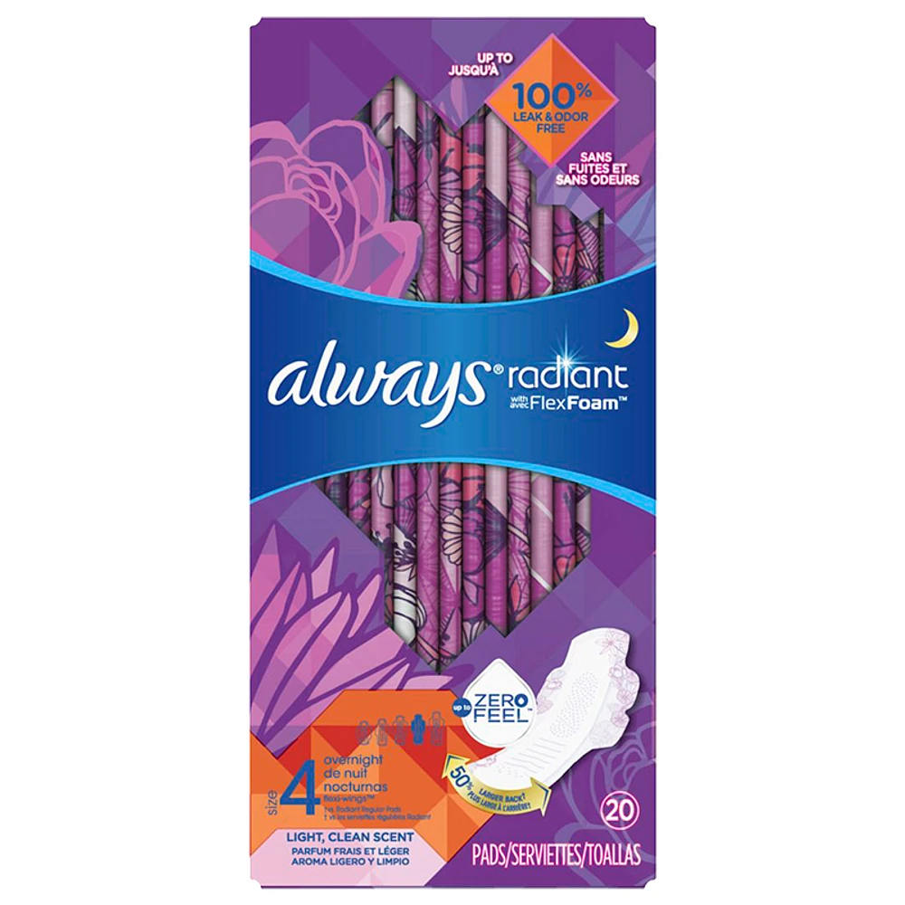 Always Radiant Overnight Pads - Size 4 - 20's