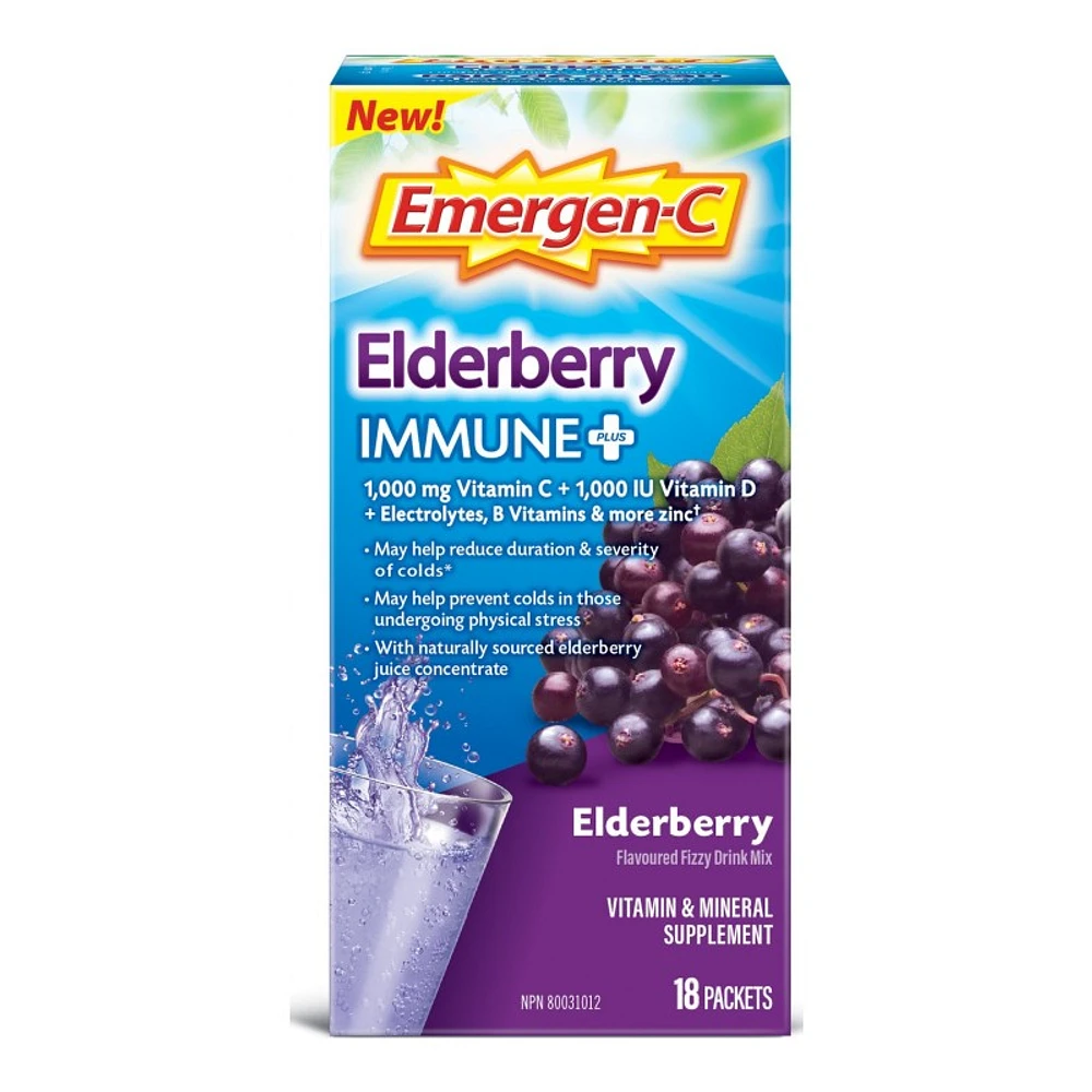 Emergen-C Immune Plus Drink Mix Packets - Elderberry - 18's