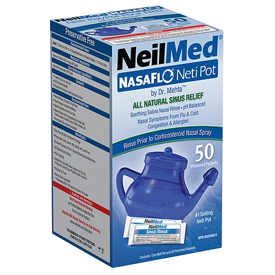 NeilMed NasaFlo Neti-Pot with Premixed Packets - 50s