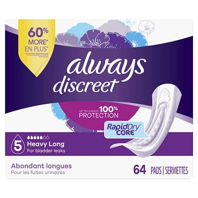 Always Discreet Up To 100% Protection Incontinence Pads - Heavy Long - 64s