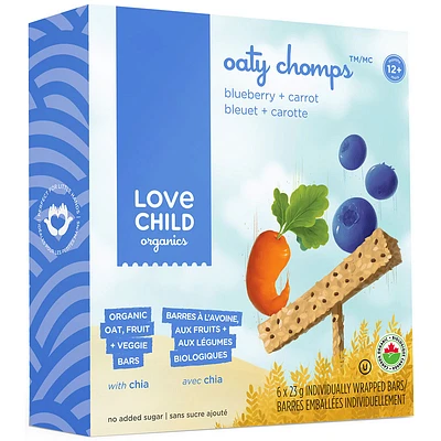 Love Child Organics Oaty Chomps Bars - Blueberry + Carrot - 6 x 23g