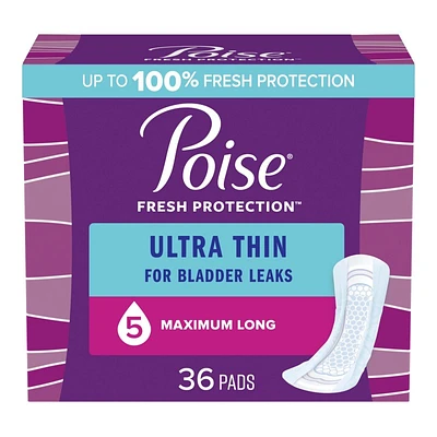 Poise Ultra Thin Regular Length Incontinence & Postpartum Pads -Maximum Absorbency - 36 Count