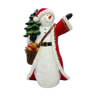 Danson Decor Decorative Figurine - Snowman with Gift Bag and Tree - Red/White