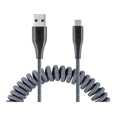 LOGiiX Piston Connect Coil USB-A to USB-C Charging Cable - 1.8m - Graphite Gray