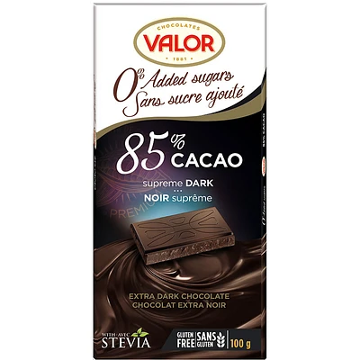 Valor 0% Sugar Added Chocolate - 85% Dark Chocolate - 100g