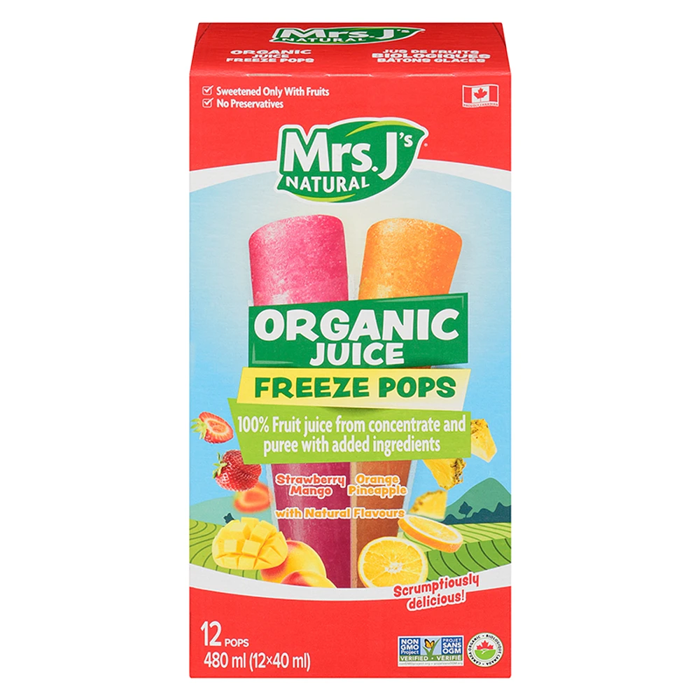 Mrs J's Natural Organic Juice Pops - Strawberry - 12x40ml