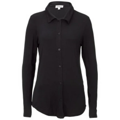 Fashion Essentials Long Sleeve Popped Collar Knit Shirt - Black