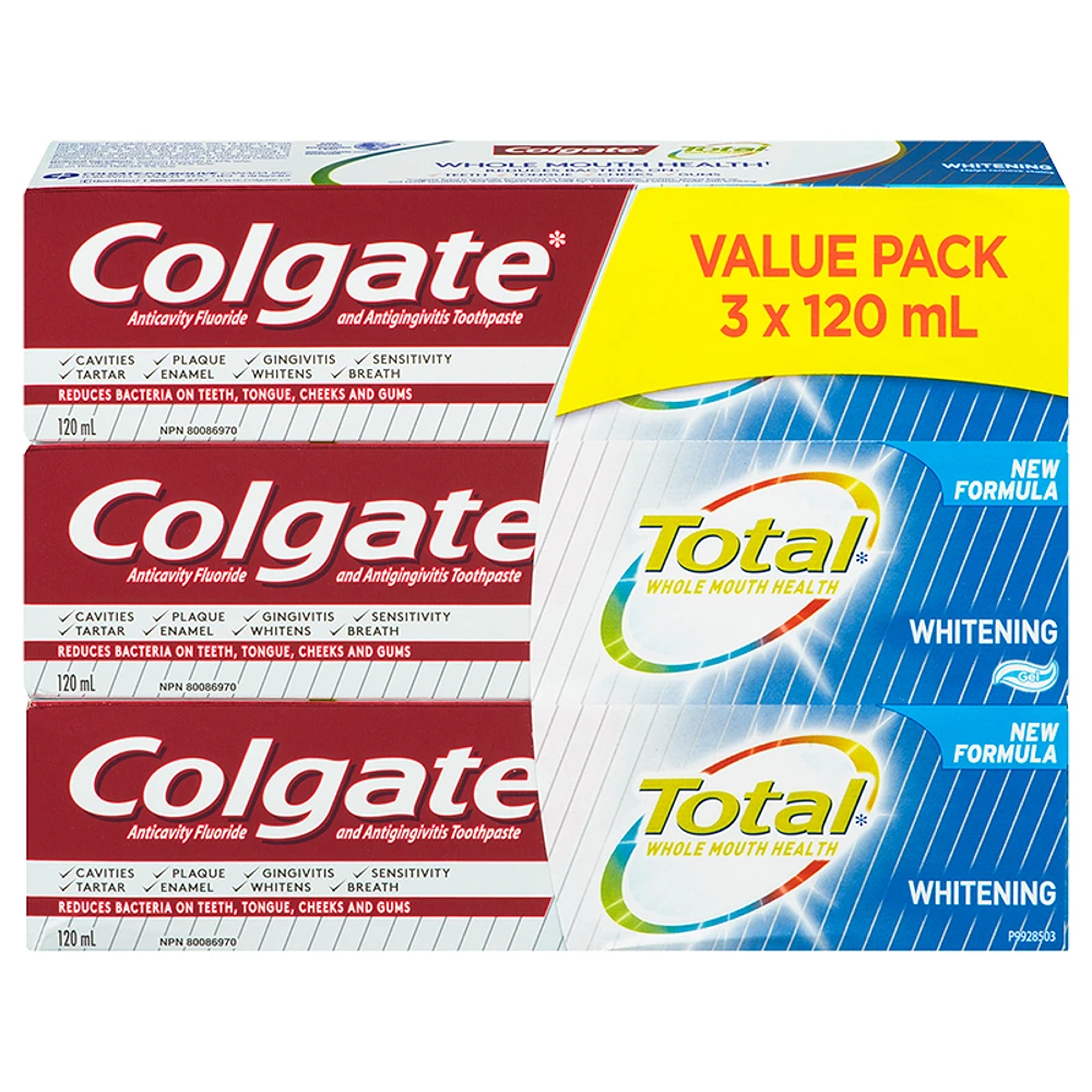 Colgate Total Whitening Toothpaste - 3 x 120ml