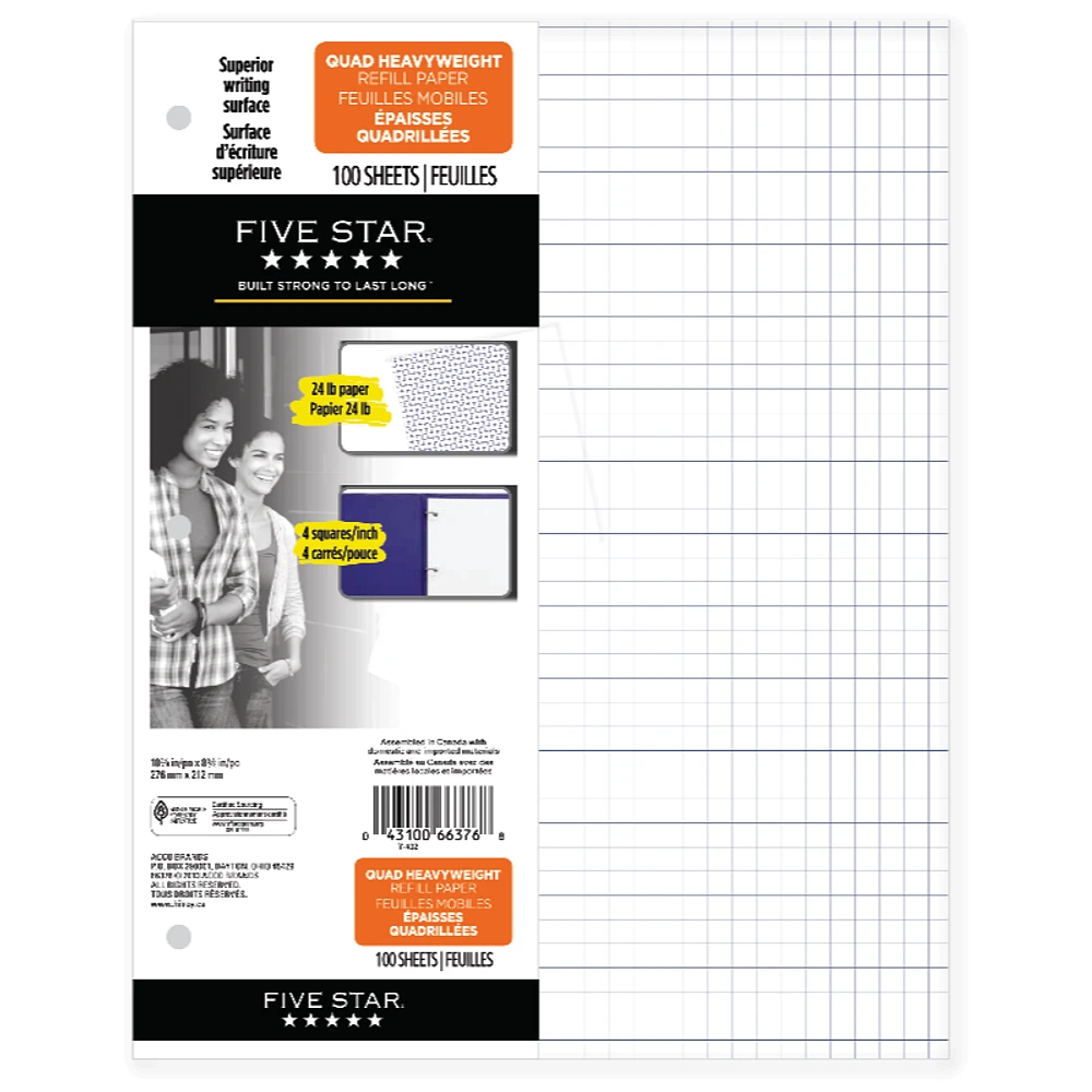 Five Star Quad Heavyweight Refill Paper - 100 Sheets