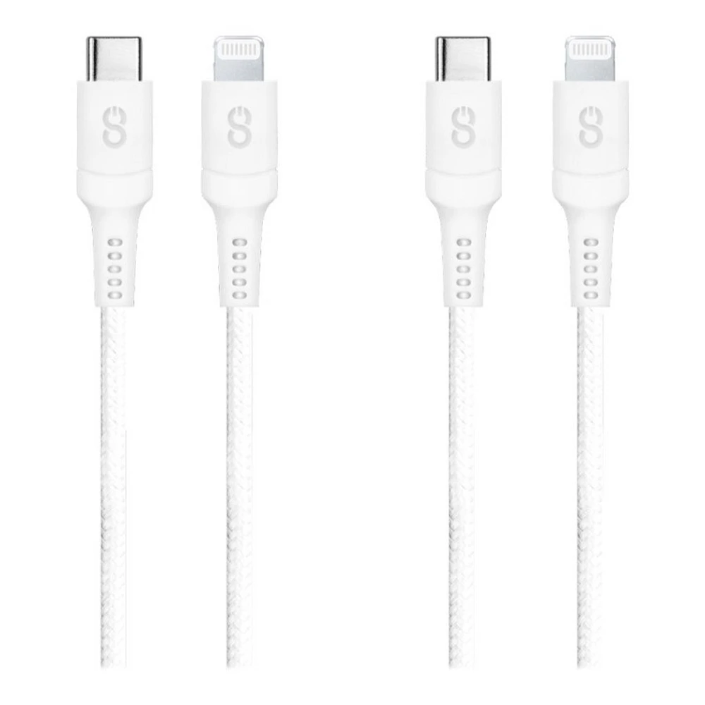 LOGiiX Piston Connect Braid USB-C to Lightning Cable - White - 1.2m - 2 pack