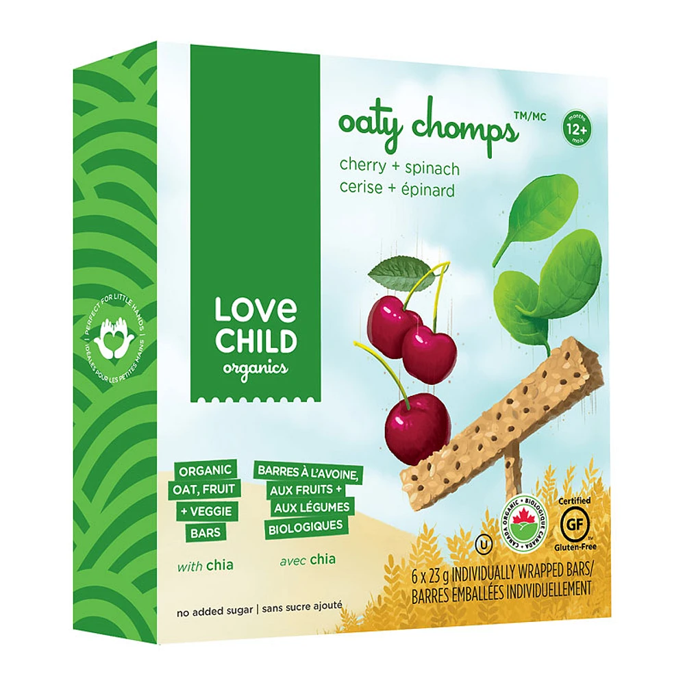 Love Child Organics Oaty Chomps Bars - Cherry + Spinach - 6 x 23g