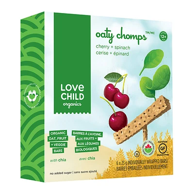 Love Child Organics Oaty Chomps Bars - Cherry + Spinach - 6 x 23g