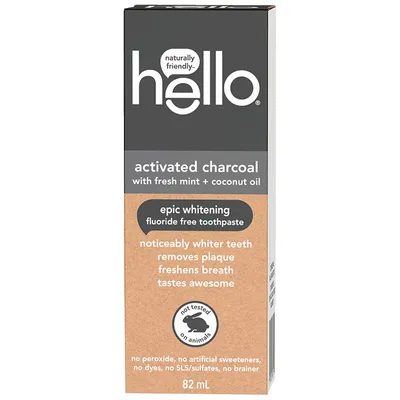 Hello Activated Charcoal Epic Whitening Natural Toothpaste - Fluoride Free - 82ml