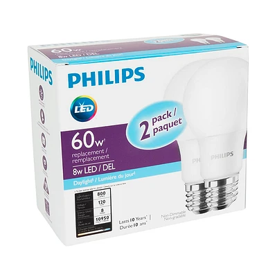 Philips A19 LED Light Bulb - Daylight - 8w/60w