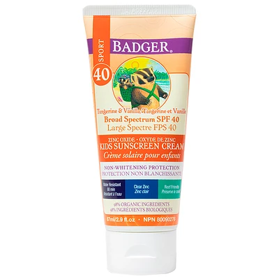 Badger Sport Zinc Oxide Kids Sunscreen Cream - SPF 40 - 87ml