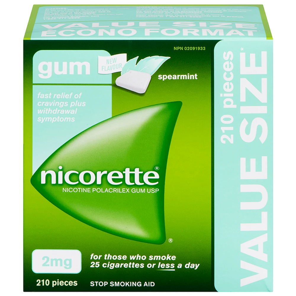 Nicorette Nicotine Gum - Spearmint - 2mg - 210s