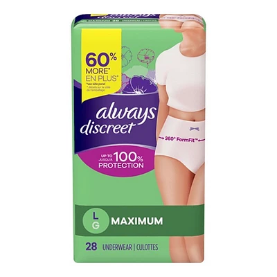 Always Discreet Maximum Protection Incontinence Underwear - Large - 28's