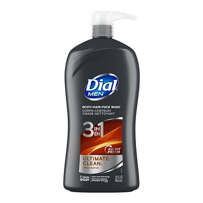 Dial Men Ultimate Clean 3-in-1 Body, Hair and Face Wash - Fresh Water - 946ml