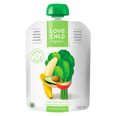 Love Child Organics Puree - Apples, Bananas, Spinach and Avocado - 128ml
