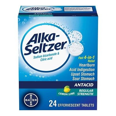 Alka-Seltzer Regular Strength Antacid Effervescent Tablets - Lemon Lime - 24's