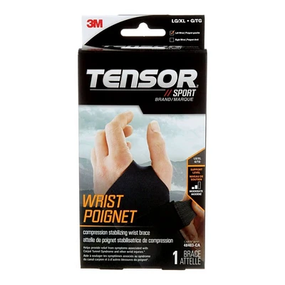 Tensor Sport Compression Stabilizing Wrist Brace - Left Hand - Large/Extra Large - Black