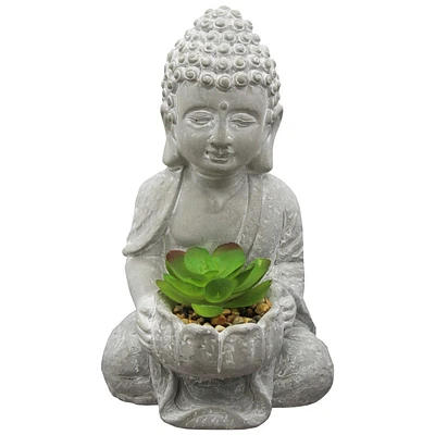 Buddha Statue Plants and Rocks - 8in