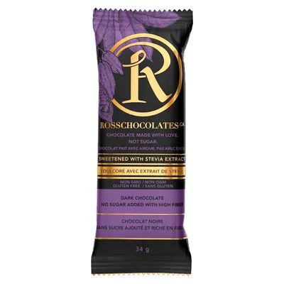 RossChocolates Sweetened with Stevia Bar - Dark Chocolate - 34g
